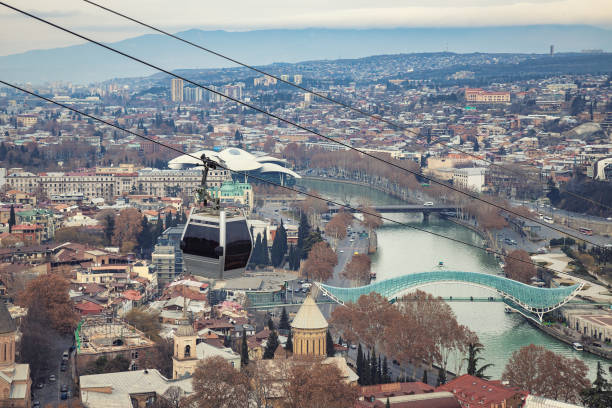 Cable car in Tbilisi historical center stock photo
