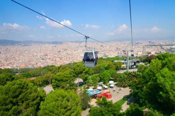 Cable Car (Teleferic de Montjuic) on mountain of Montjuïc, Barcelona, Spain stock photo