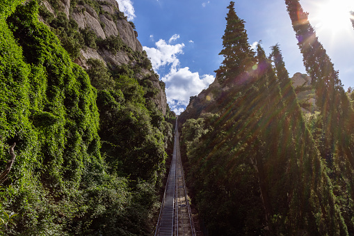 Cable tramway to the top of the mountain to the observation deck of Santa Maria de Montserrat Abbey