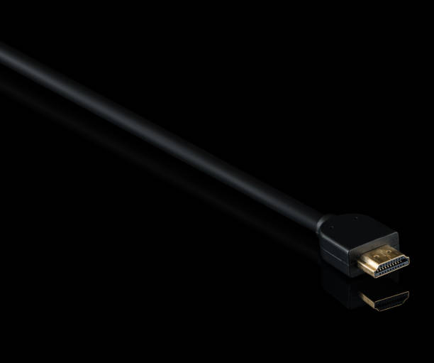 cable with HDMI connector, on a black background stock photo