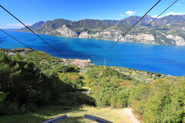Cablecar from Malcesine to Monte Baldo. Top Station, ca. 1700m. Lake Garda, Italy, Europe. stock photo