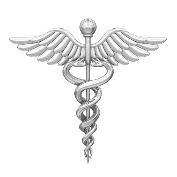 Caduceus Medical Symbol Isolated Caduceus Medical Symbol isolated on white background. 3D render Caduceus stock pictures, royalty-free photos & images
