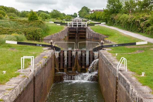 Caen Hill Locks on Kennet and Avon Canal near Devizes in Wiltshire South West England UK stock photo