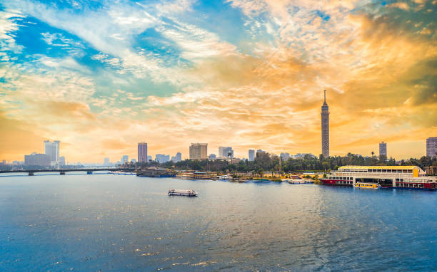 Cairo downtown at sunset Cairo downtown with modern buildings on river Nile at sunset cairo stock pictures, royalty-free photos & images