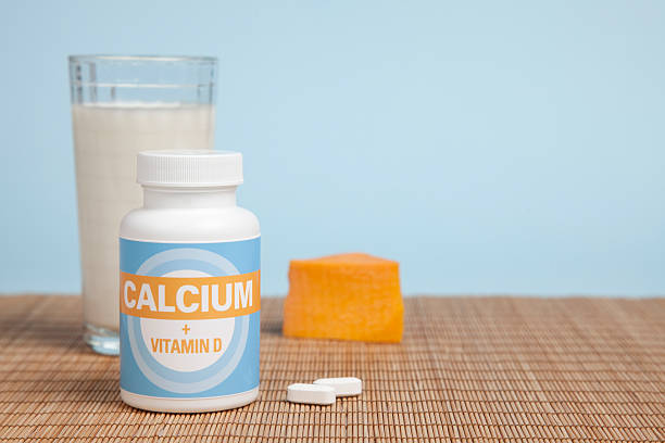 Calcium Tablets, Cheese & Milk stock photo