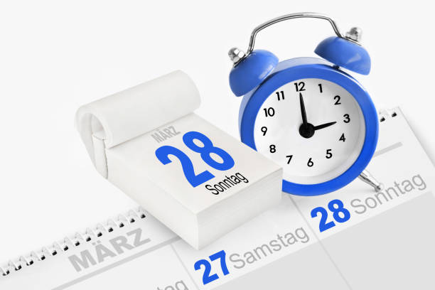 Calendar 2021 March 28  Saturday and Sunday Calendar March 28 Saturday and Sunday with clock daylight savings 2021 stock pictures, royalty-free photos & images