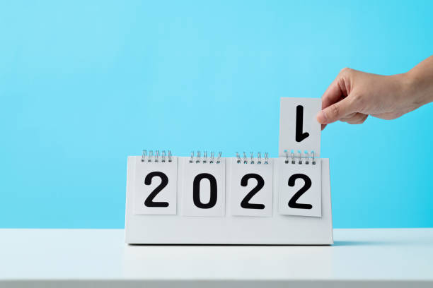 Calendar sheets 2021 change to 2022 stock photo