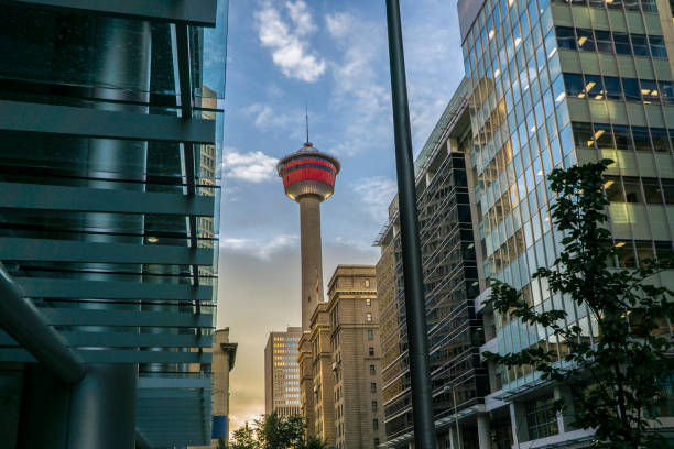 Calgary skyline in in the early morning sunrise Calgary business district skyline in in the early morning sunrise calgary stock pictures, royalty-free photos & images
