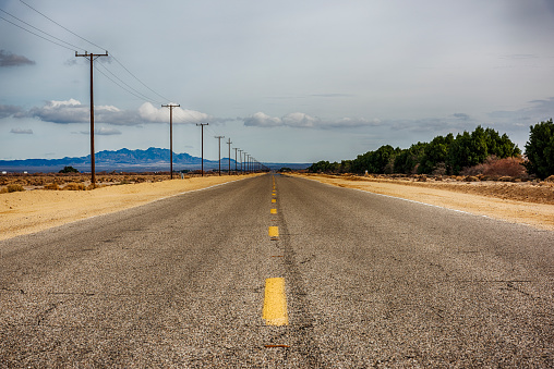Long stretch of Route 66 in eastern San Bernadino County, California.