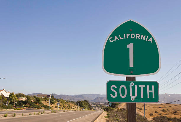 California highway 1 green sign stock photo