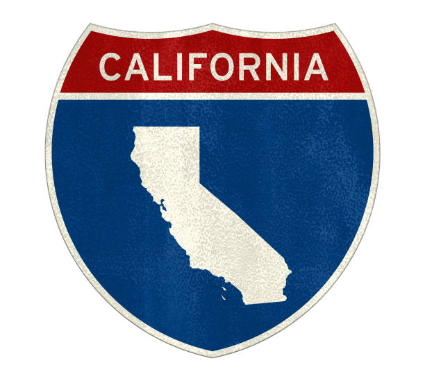 California Interstate road sign map stock photo