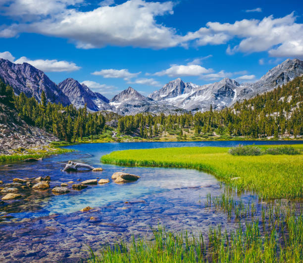 California Sierra Nevada Range Inyo National Forest Rock Creek forms Little Lakes basin in the Sierra Nevada Range near Bishop, California californian sierra nevada stock pictures, royalty-free photos & images