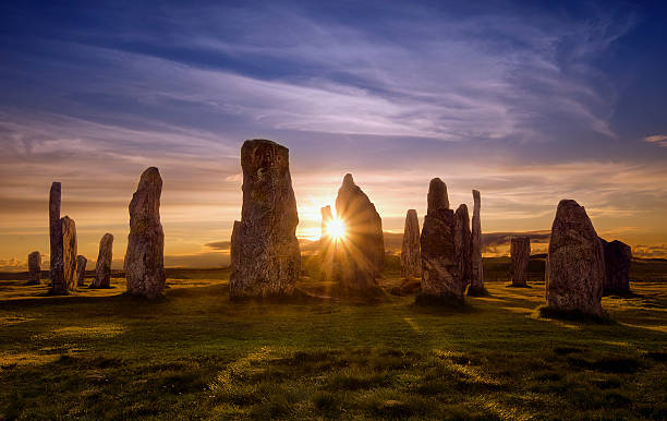 Callanish Circle Callanish stones at sunset, Scotland megalith stock pictures, royalty-free photos & images