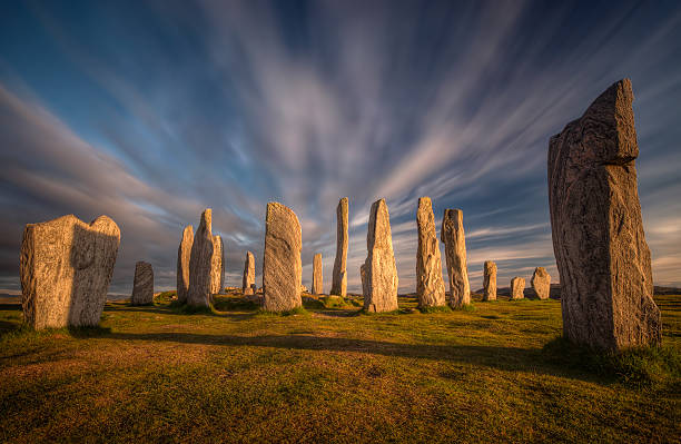 Callanish shadows Callanish stones in sunset light, Lewis, Scotland megalith stock pictures, royalty-free photos & images