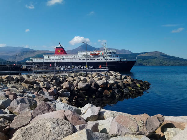 A Calmac ferry arriving in Brodick stock photo