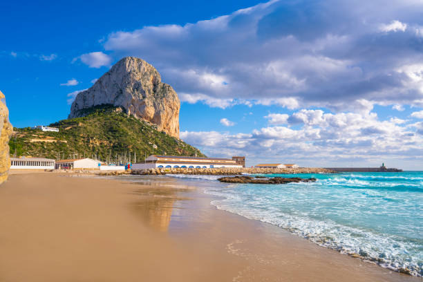 Calpe Calp Cantal Roig beach of Alicante Calpe Calp Cantal Roig beach Penon de Ifach of Alicante at Mediterranean Spain alicante province stock pictures, royalty-free photos & images
