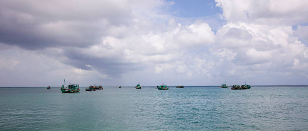 Cambodian fishing boats stock photo