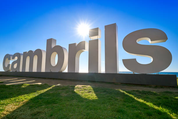 Cambrils welcome road sign in Tarragona stock photo
