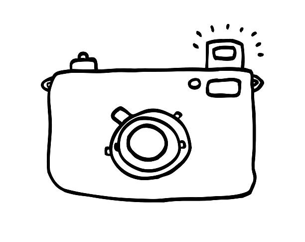cámara en blanco y negro de dibujo - camera flash fotografías e imágenes de stock