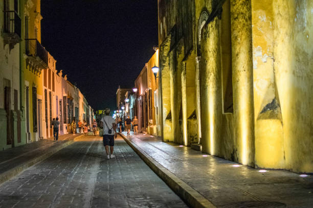 Campeche Street night view stock photo