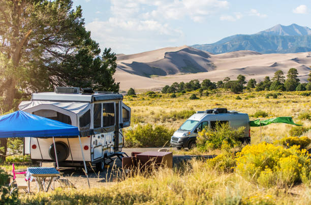 RV Camping in Colorado Great Sand Dunes stock photo