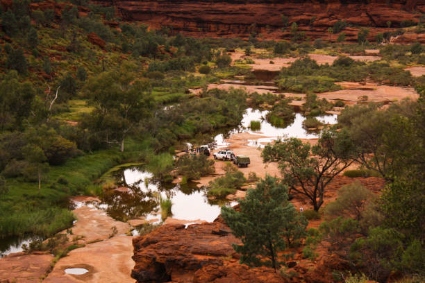 camping in Palm Valley, Central Australia stock photo