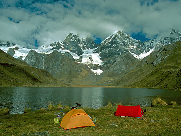 Camping place Cordillera Huayhuash stock photo