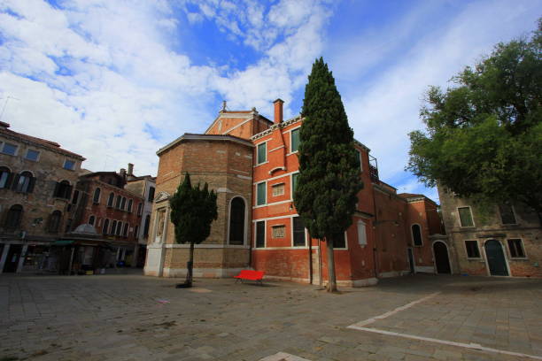 Campo San Polo square in historic area of Venice city . The Campo San Polo is the largest campo in Venice, the second largest Venetian public square stock photo