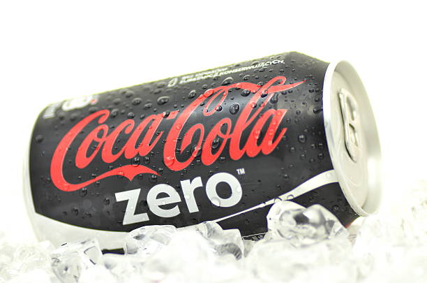 Can of Coca-Cola Zero drink on ice stock photo