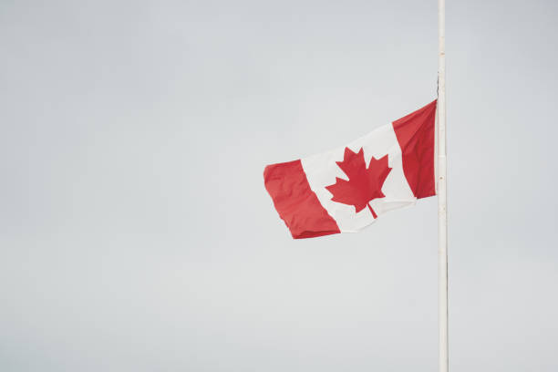 Canadian Flag at Half Mast In honour of those lost. flag at half staff stock pictures, royalty-free photos & images