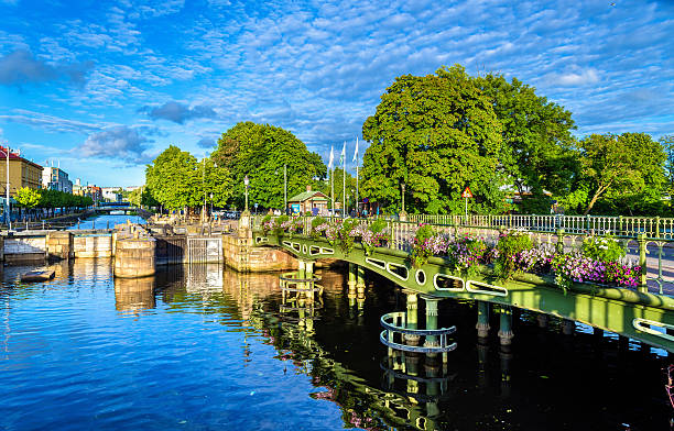 canal in the historic centre of gothenburg - sweden - göteborg city bildbanksfoton och bilder