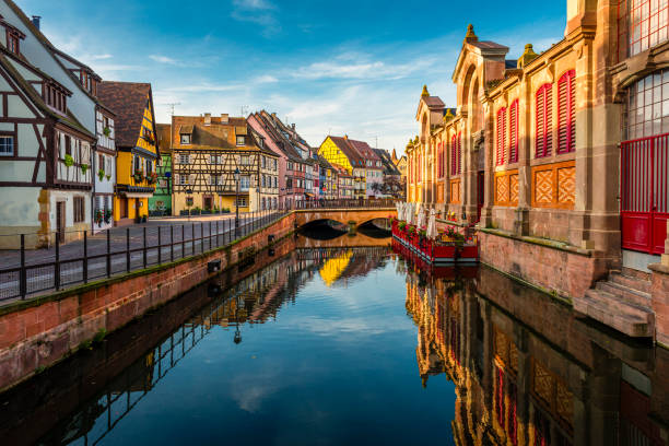 canal through Colmar in France Colmar is a very famous town with many half-timbered houses  in Alsace in France. alsace stock pictures, royalty-free photos & images