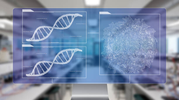 cancer cell lymphocyte T and DNA helix background sequencing stock photo