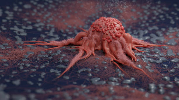 Cancer cells vis Cancer cells vis - 3d rendered image, enhanced scanning electron micrograph (SEM) of cancer cell. Visual of overall shape of the cell's surface at a very high magnification.  Medical research concept. electron microscope stock pictures, royalty-free photos & images
