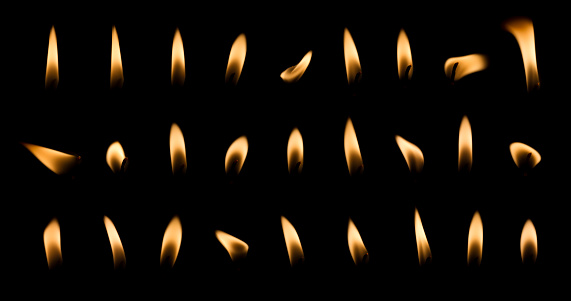 Candle Flame Set Isolated on Black Background