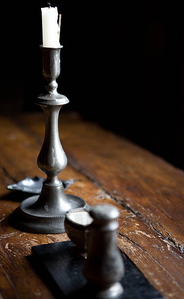candle stick on table stock photo