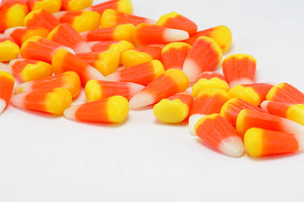 Candy Corn With A White Background stock photo
