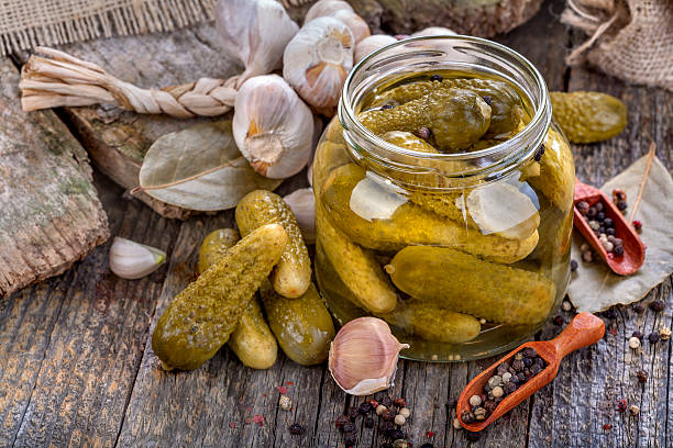 canned pickles stock photo