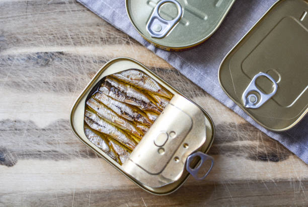 Canned sardines stock photo