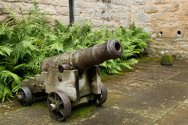 Cannon guarding the entrance to Cawdor Castle stock photo