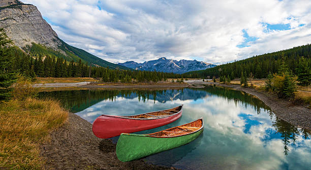 Canoe adventure in Banff stock photo