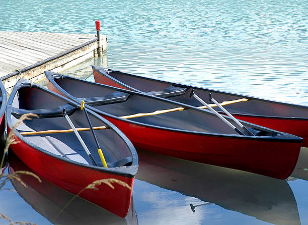 Canoes at Yoho National Park, Canada stock photo