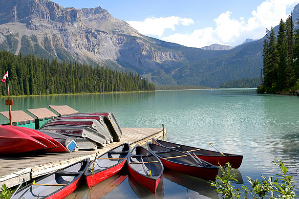 Canoes on the lake stock photo