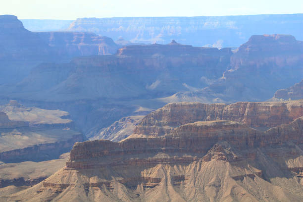 Canyon Floor of the Grand Canyon with Haze and Canyon Walls in the Background stock photo