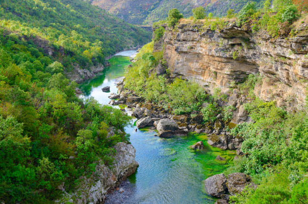 Canyon of river Moraca in mountainous area, Montenegro stock photo