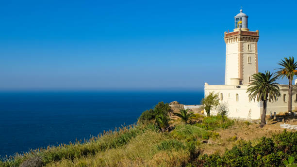 Cape Spartel Lighthouse, near Tangier, Morocco, overlooking the Atlantic Ocean stock photo