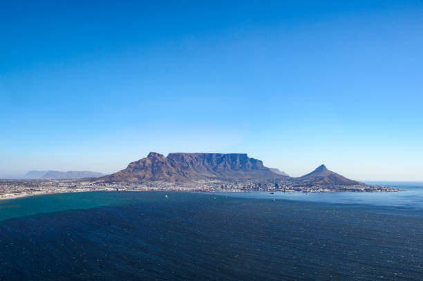 Cape Town and Table Mountain from the air on a clear summers day stock photo