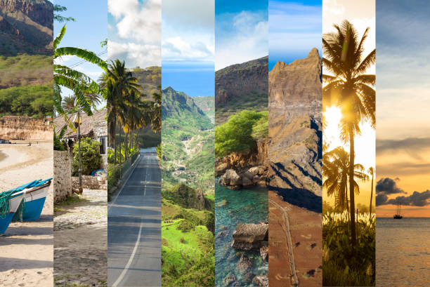 montage de collage photo de paysage du cap-vert, santiago, sal, boavista, sao vicente - photos de voyage photos et images de collection