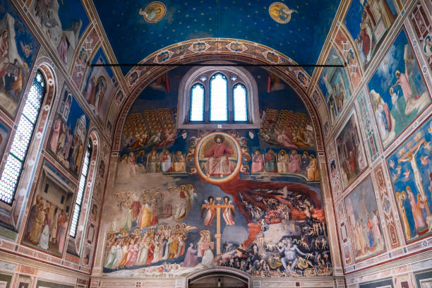 Capella degli Scrovegni Chapel in Padua, Italy Padua, Italy August 17 2020: Capella degli Scrovegni Chapel with Fresco with Famous Paintings by Giotto fresco stock pictures, royalty-free photos & images