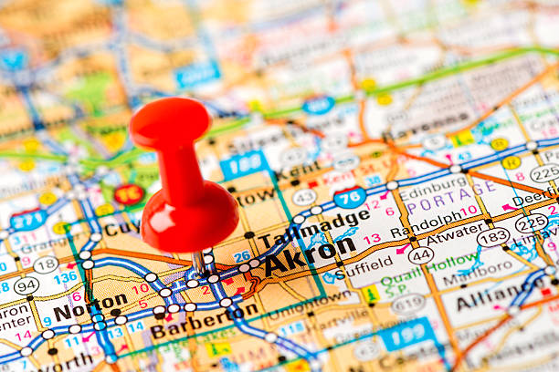 US capital cities on map series: Akron, Ohio stock photo